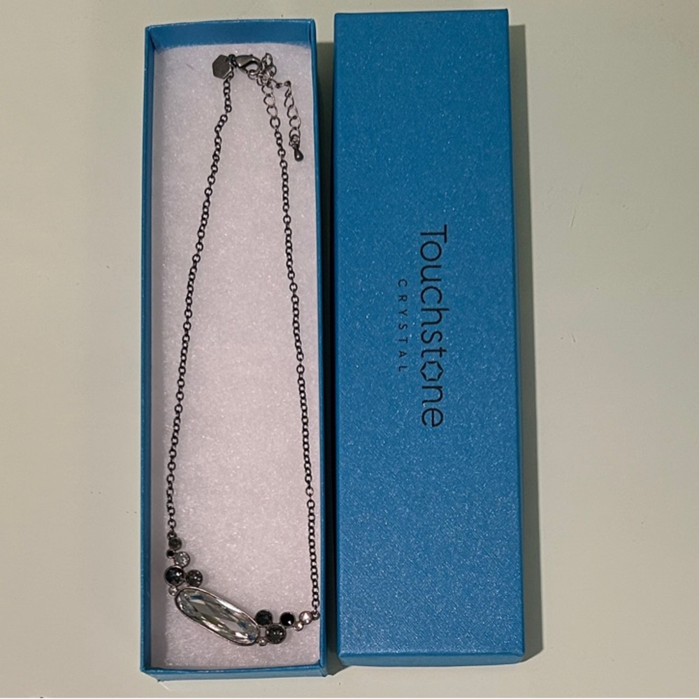Touchstone Crystal by Swarovski Black and Clear Oxidized Silver Necklace
